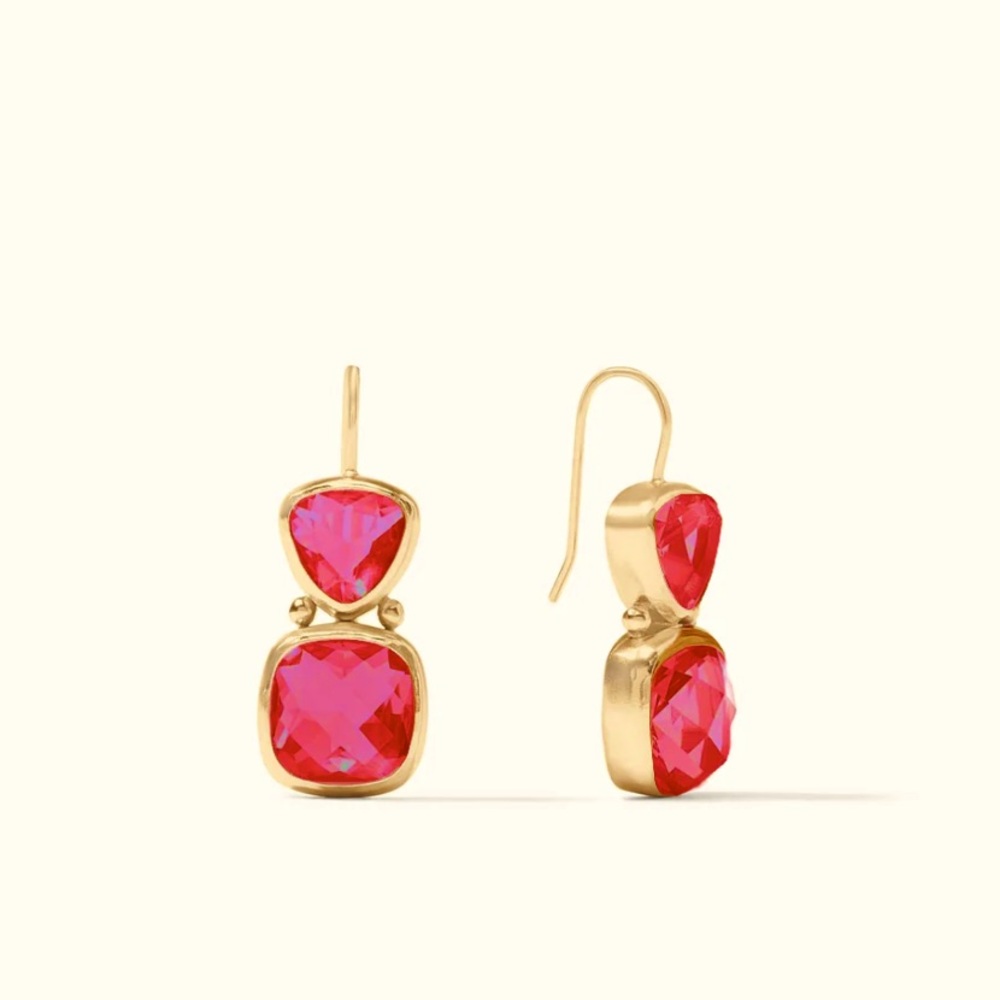JULIE VOS• Aquitaine Double Drop Trillion Faceted Clear Raspberry Pink Earrings - Picture 2 of 5